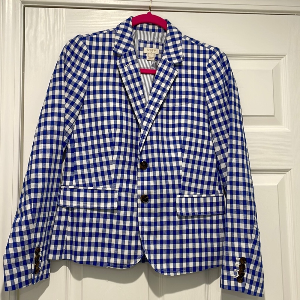 JCrew Blue and White Plaid Blazer